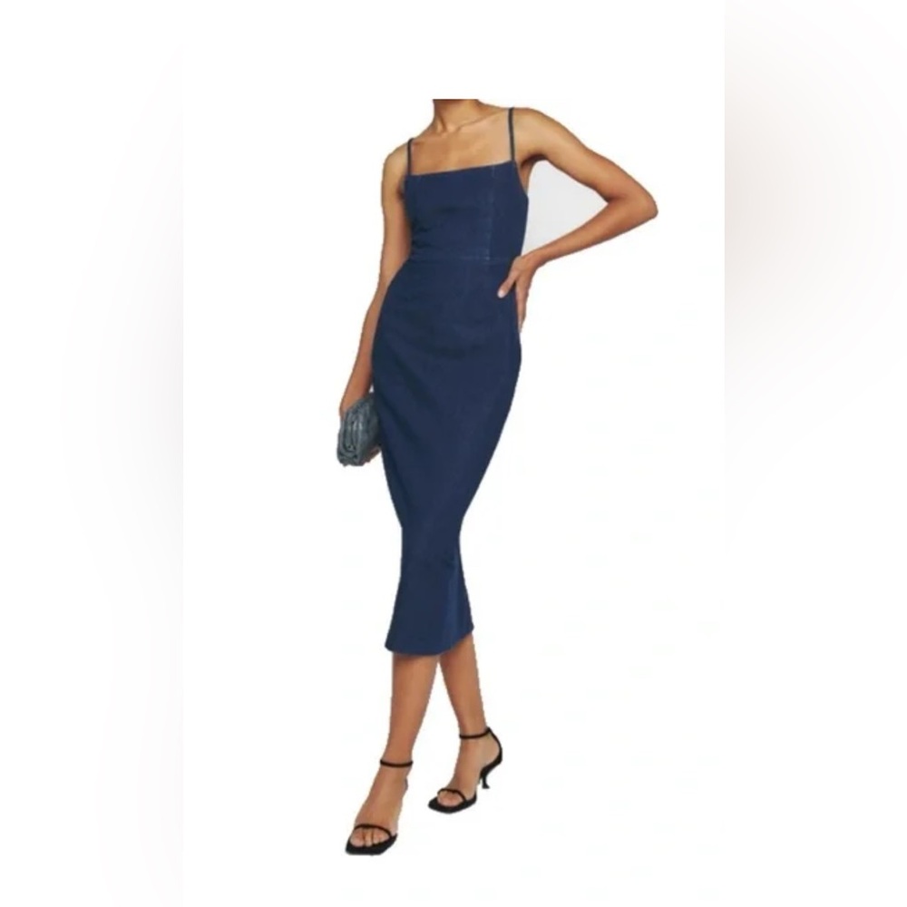 Reformation Jeans Delphinia stretch denim Midi Dress size 10